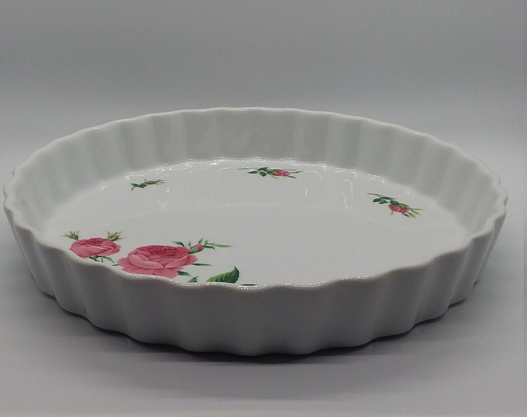 Christineholm Vintage Pink Roses Quiche White Stoneware Baking Etsy