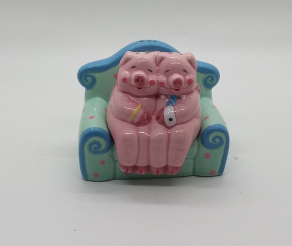 Vintage Russ Berrie pig on couch salt and pepper shaker