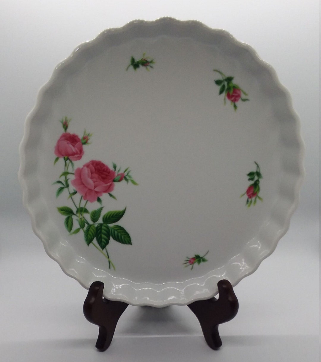 Christineholm Vintage Pink Roses Quiche White Stoneware Baking Etsy