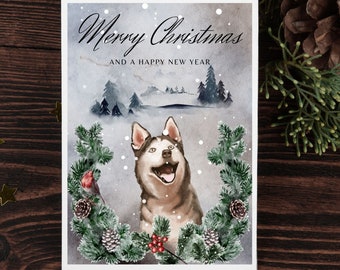 Weihnachtskarte Husky, Weihnachtsgrüße Poster, Husky Bild Weihnachten, Frohe Weihnachten Hund, Hund Weihnachten