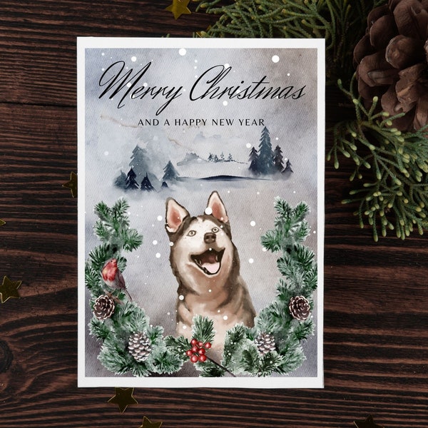 Weihnachtskarte Husky, Weihnachtsgrüße Poster, Husky Bild Weihnachten, Frohe Weihnachten Hund, Hund Weihnachten