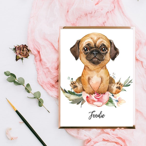 Mops Aquarell Foodie Poster, Hund, Feinschmecker