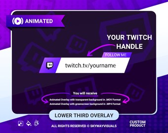 Personalized Custom Animated Twitch Follow Button Overlay V2 for Youtube Videos
