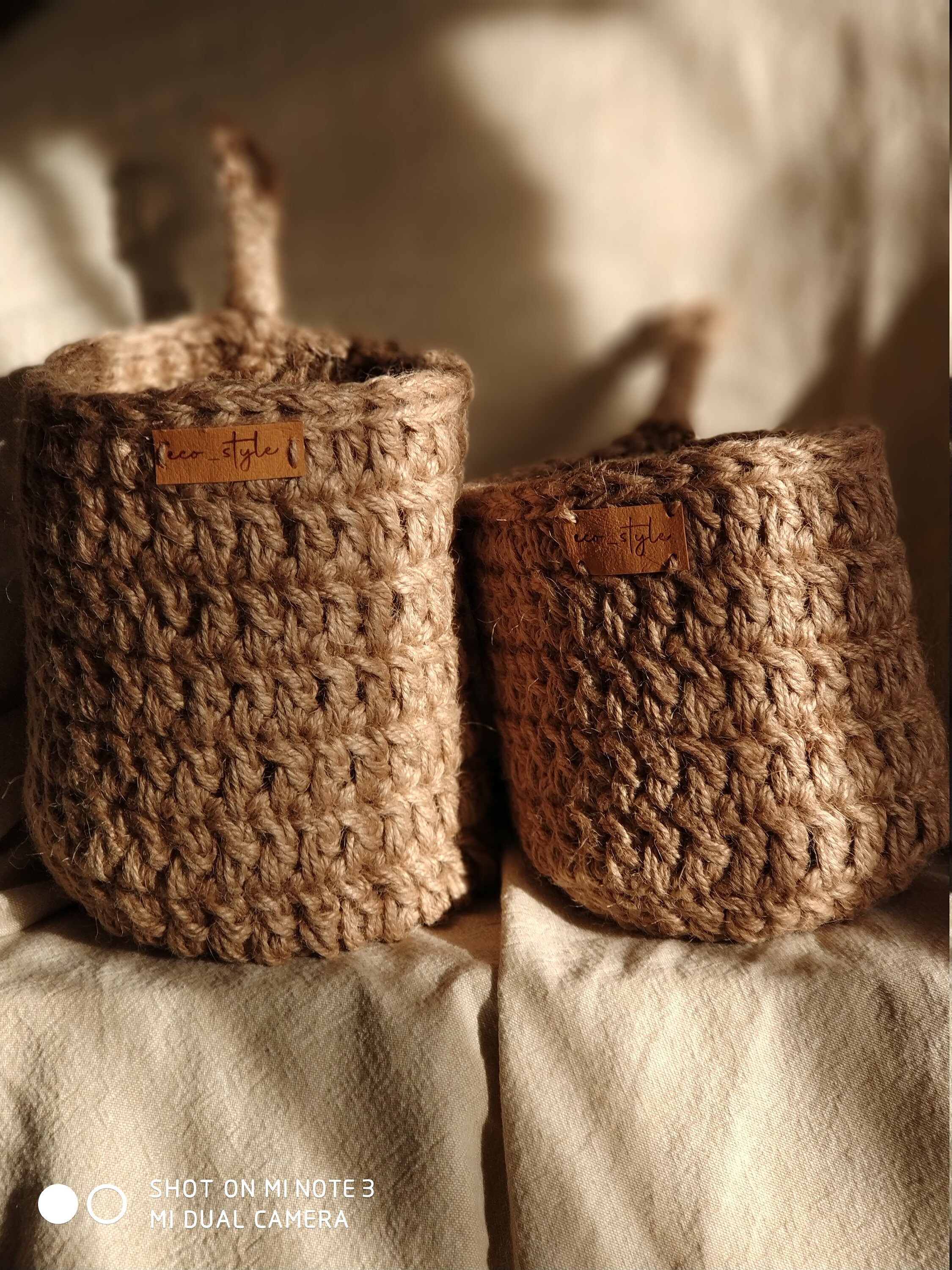 Pot A Suspendre en Jute Écologique Fait Main Crocheté