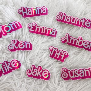 Customizable Holographic Barb Stickers, Personalized name sticker, Custom Vinyl Sticker, Customizable Label, (doll) Name Stickers