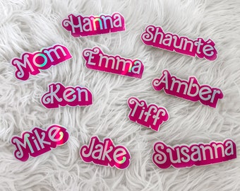 Customizable Holographic Barb Stickers, Personalized name sticker, Custom Vinyl Sticker, Customizable Label, (doll) Name Stickers