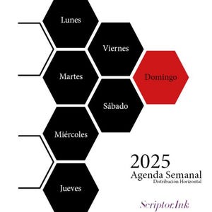 Agenda Semanal 2025 PDF Descargable Impresión Carta Horizontal Mensual Fases Lunares Control Financiero Notas Frases Motivadora