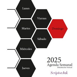 Agenda Semanal 2025 PDF Descargable Impresión Carta Horizontal Mensual Fases Lunares Control Financiero Notas Frases Motivadora