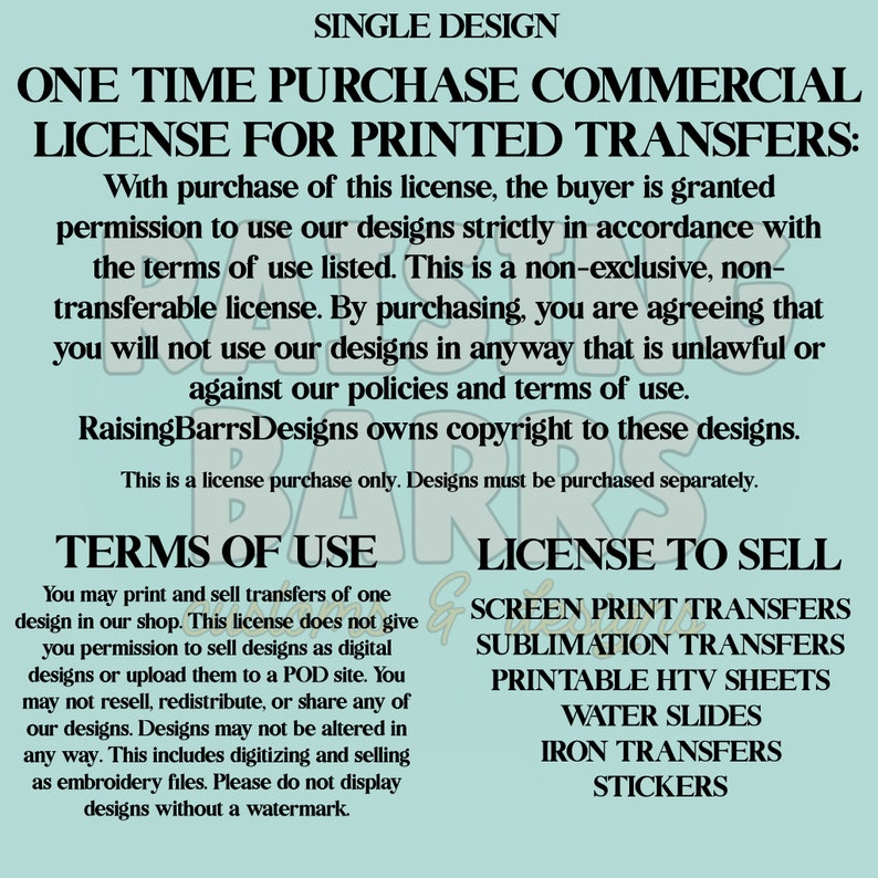 Printed Transfer License Screen Print Transfer License Etsy
