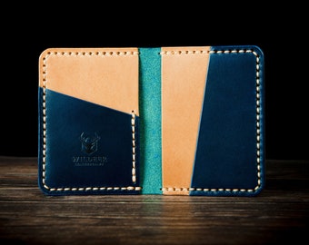 Bifold card holder / full grain leather / vegetable tanned / hand made & hand stitched / Choose your color combination