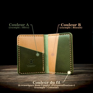 Porte-cartes Bifold / cuir pleine fleur / tannage végétal / fait & cousu main / Choisissez votre combinaison de couleur image 8