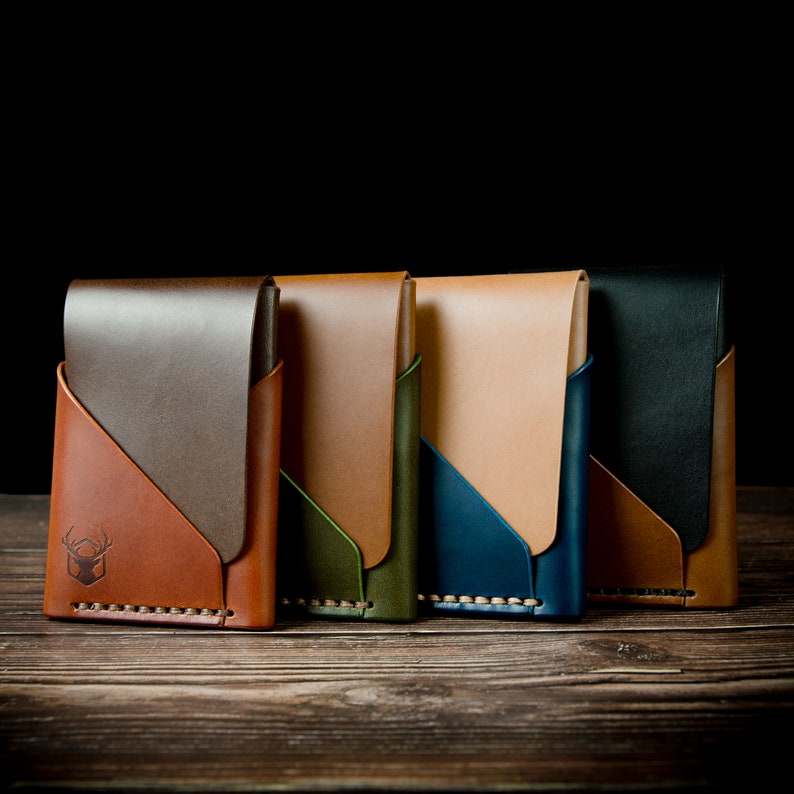 Card holder / High quality full grain leather / Vegetable tanning / Handmade & hand stitched / choose your color combination image 1