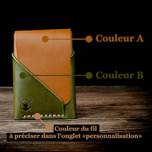 Porte-cartes / Cuir pleine fleur haute qualité / Tannage végétal / Fait & Cousu main / Choisissez votre propre combinaison de couleur image 7