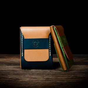 Porte-cartes Trifold/ Cuir pleine fleur haute qualité / Tannage végétal / Fait & Cousu main / Choisissez votre propre combinaison de couleur