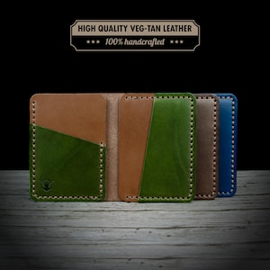 Cartera/tarjetero plegable de piel de alta calidad – Minimalista y artesanal – Hecho a mano – Personalizable (colores, iniciales)