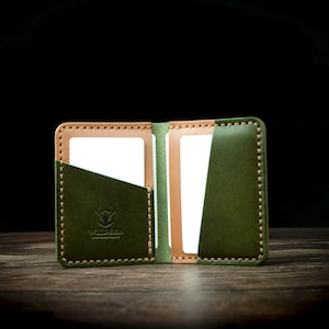 Porte-cartes Bifold / cuir pleine fleur / tannage végétal / fait & cousu main / Choisissez votre combinaison de couleur image 3