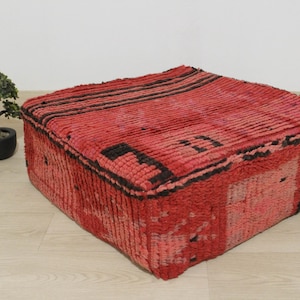 Vintage Moroccan Unstuffed Red Pouf, Kilim Floor Cushion, Square Moroccan Berber Floor Pouf, Boho Ottoman Pouf, Vintage Red Unstuffed Pouf