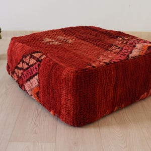 Vintage Moroccan Red Pouf, Kilim Floor Cushion, Square Moroccan Unstuffed Poof, Berber Floor Pouf, Floor Pouf Ottoman, Floor Poof Cover