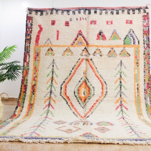 Handmade Moroccan Rug, Ivory Orange Wool Carpet, 5x8 Feet Hand Knotted Berber Rug, Authentic Moroccan Living Room Carpet