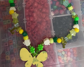 Decora Igari Mori Kei Cottagecore Juminocore OOAK Vintage lente houten vlinderhanger Kandi-ketting