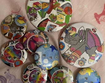 Random Handmade Decora Scenecore Rainbow OOAK Plastic Pinback Buttons (2in + 1.25in)