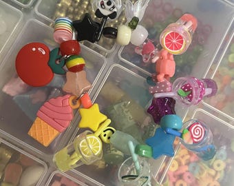 Kidcore Scenecore OOAK Rainbow Silicone, Resin, + Glitter Plastic Pendant Kandi Bracelets