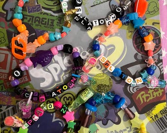 Maximalist Decora OOAK Splatoon Themed Charm + Pendant Kandi Bracelets