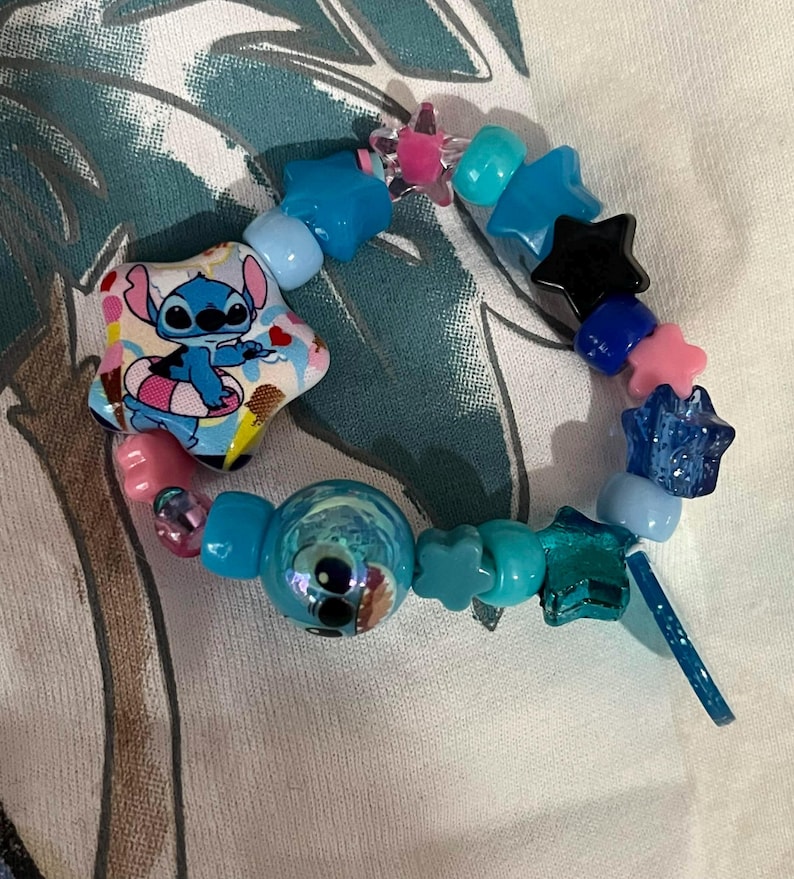 Pastel Decora OOAK Lilo and Stitch Themed Kandi Bracelets Pendant