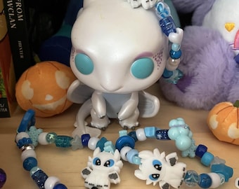 Pastel Decora Fairy Kei OOAK Light Fury How to Train Your Dragon HTTYD Themed Kandi Bracelets