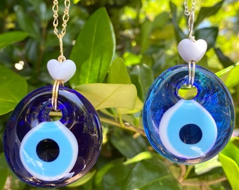 Wire Wrapped Hand Blown Glass Evil Eye on 14k Gold-Plated or Silver-Plated Chain, 15 or 18 inch Chain with 3 inch Extension include