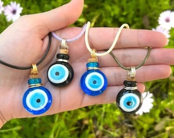 Collar unisex de ojo malvado personalizable y ajustable para hombre y mujer, frasco envuelto en alambre, gargantilla de cordón ajustable, regalo para el Día del Padre.