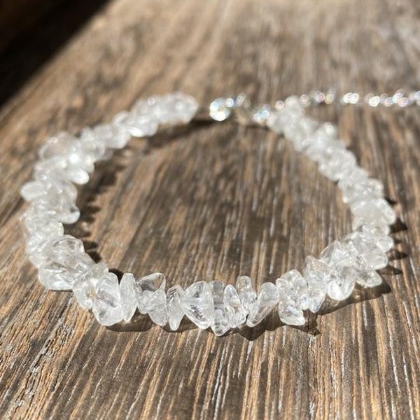 Clear Crystal Quartz Bracelet, 6 Inch Adjustable Bracelet, 2 inch Silver 925 Extension