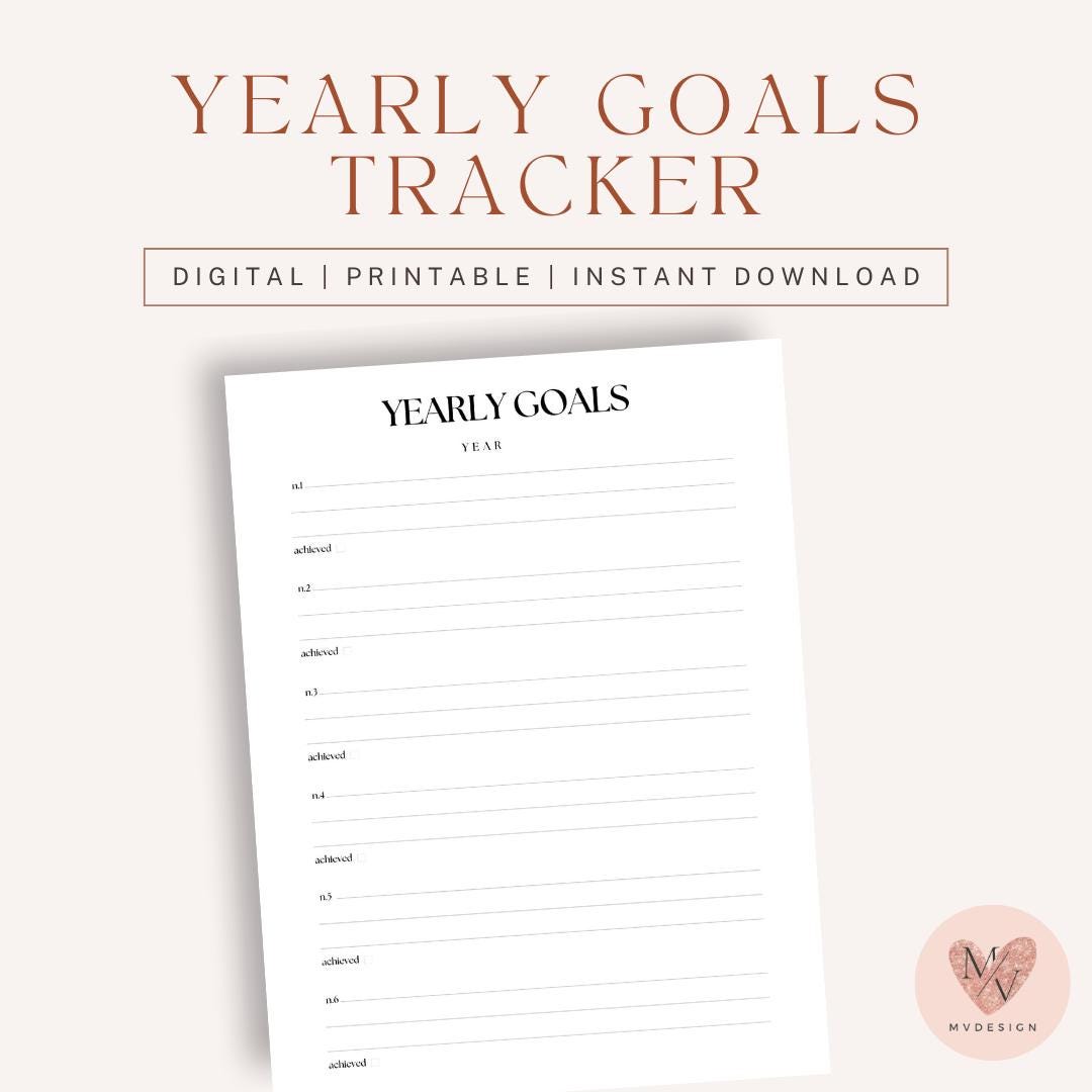 Printable Yearly Goal Tracker | Digital Download | PDF Template - Etsy