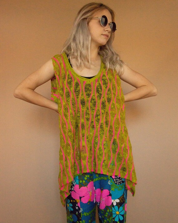 Y2K does 60s Preloved Sleeveless Open-Knit Ziggy … - image 7