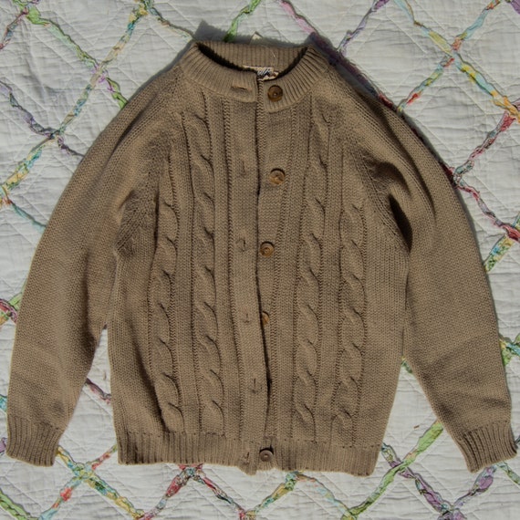 70s Raglan Long Sleeve Cable Knit Cardi - image 2