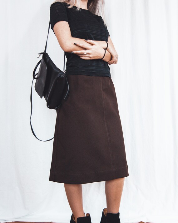 70s Vintage Brown & White A-Line Skirt 14