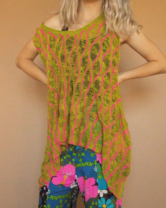 Y2K does 60s Preloved Sleeveless Open-Knit Ziggy … - image 1