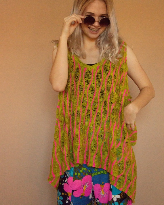 Y2K does 60s Preloved Sleeveless Open-Knit Ziggy … - image 4