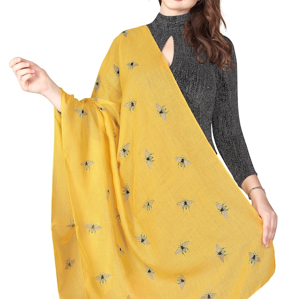 Women's Glitter Bumble Bee Print Ladies Scarf Lightweight Fashion Wrap