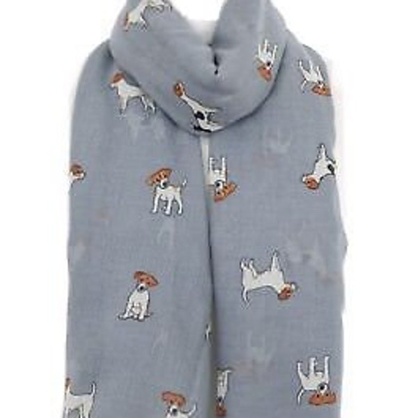 New Ladies Women's Animal Jack Russell Puppies Dog Print Scarf