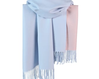 Winter Scarf Double sided Cashmere Shawl Wrap for Women Long Large Warm Thick Reversible Scarves/Baby Blue with Pink