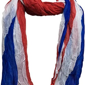 Crinkle Union Jack UK Flag Womens London Fashion Flag Print Scarf Shawl Wrap Lightweight RED/ BLUE