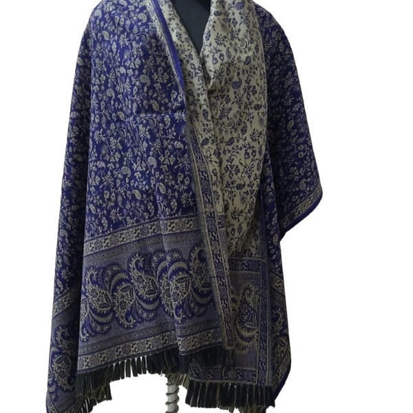 Écharpe pour femme en laine de yak véritable, couverture d'hiver, fait de l'Himalaya, imprimé floral Paisley, châle DOUBLE face, cadeau de haute qualité