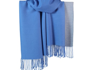 Winter Scarf Double sided Cashmere Shawl Wrap for Women Long Large Warm Thick Reversible Scarves/Royal Blue with Silver