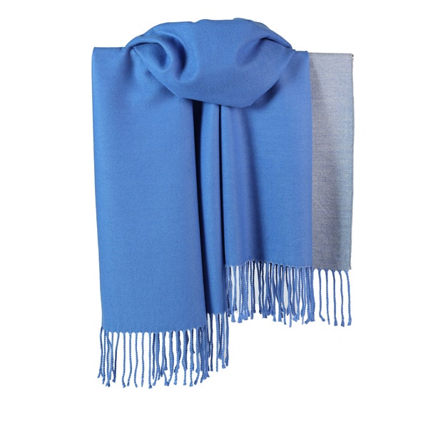 Winter Scarf Double sided Cashmere Shawl Wrap for Women Long Large Warm Thick Reversible Scarves/Royal Blue with Silver