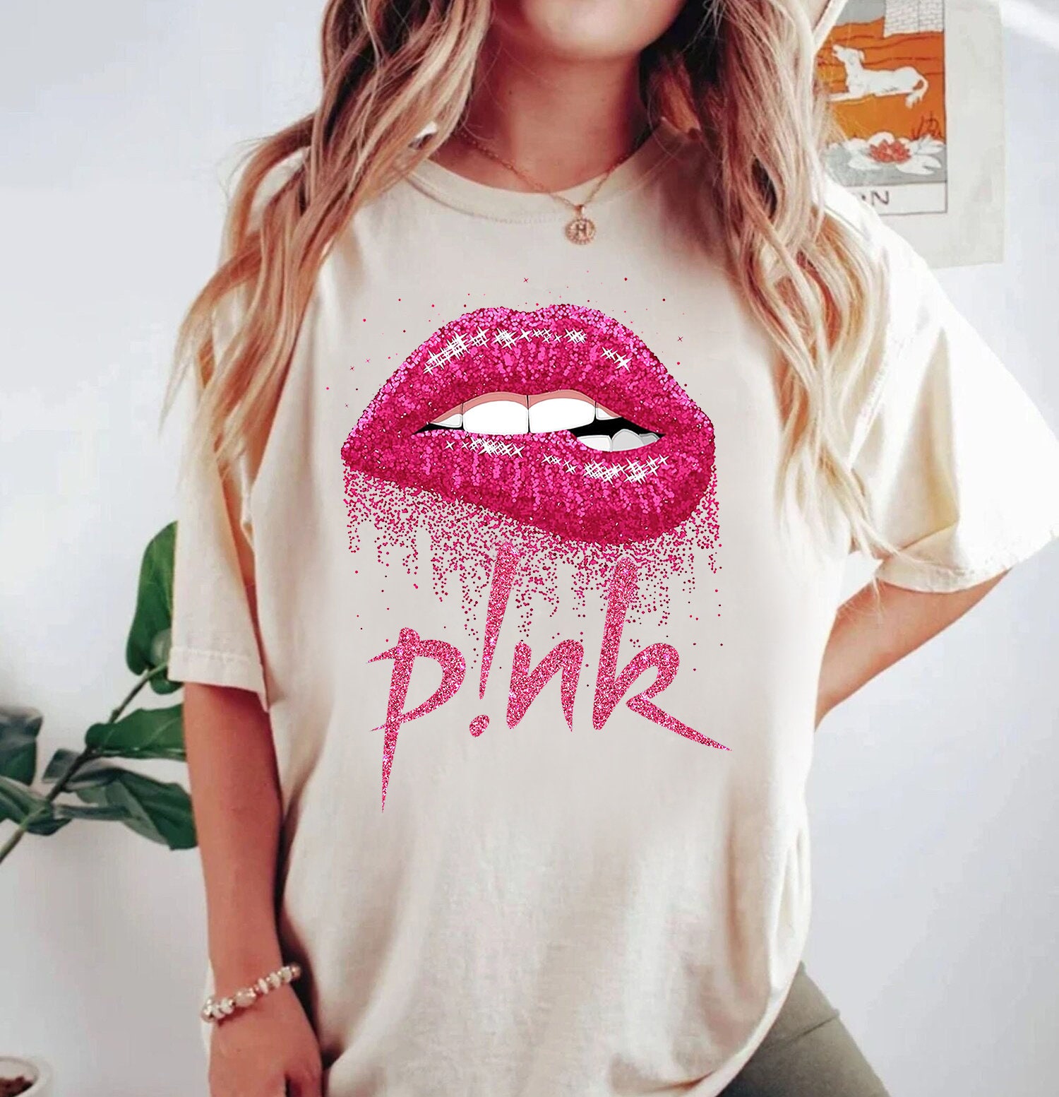 Her lip to Oversized Shirt milky pink