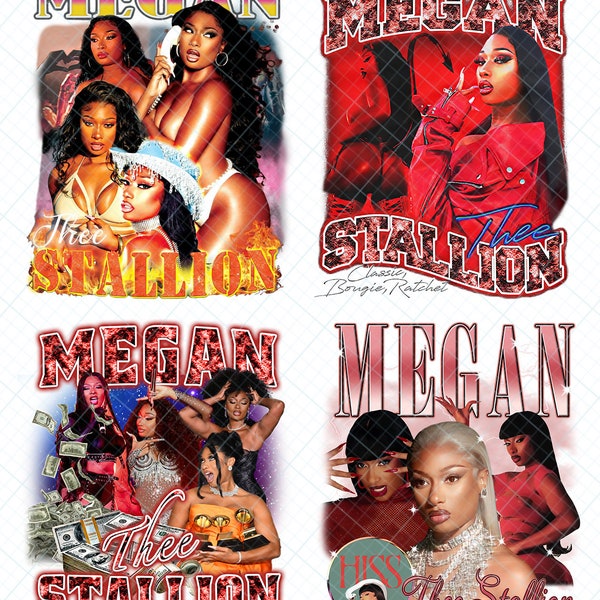 Combo 4-Datei Megan Thee Stallion Png, Megan Thee Stallion Rap Design, Vintage Design Band, Rap Tour 2024 Digitaler Download