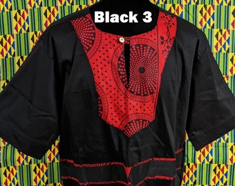 Men's African Print Patchwork Shirt: Big & Tall Cotton Top