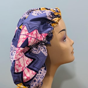 Afrikanische Ankara Satin gefütterte Mützen, verstellbare Satin Haar Mütze, Schutzfrisur Mütze, Haarschmuck, Stretch Haar Mütze