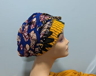 Ankara Print Scrub Cap Reversable: Adjustable Surgical Head Wrap Reversable